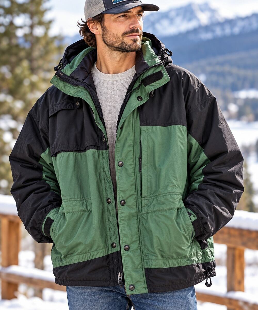 Vintage Edelweiss 90s Ski Jacket 2XL Green Black Colorblock Gorpcore Y2K